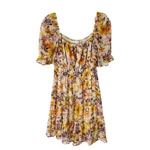Jun & Ivy cream yellow purple floral ruffle cottagecore milk maid dress XS